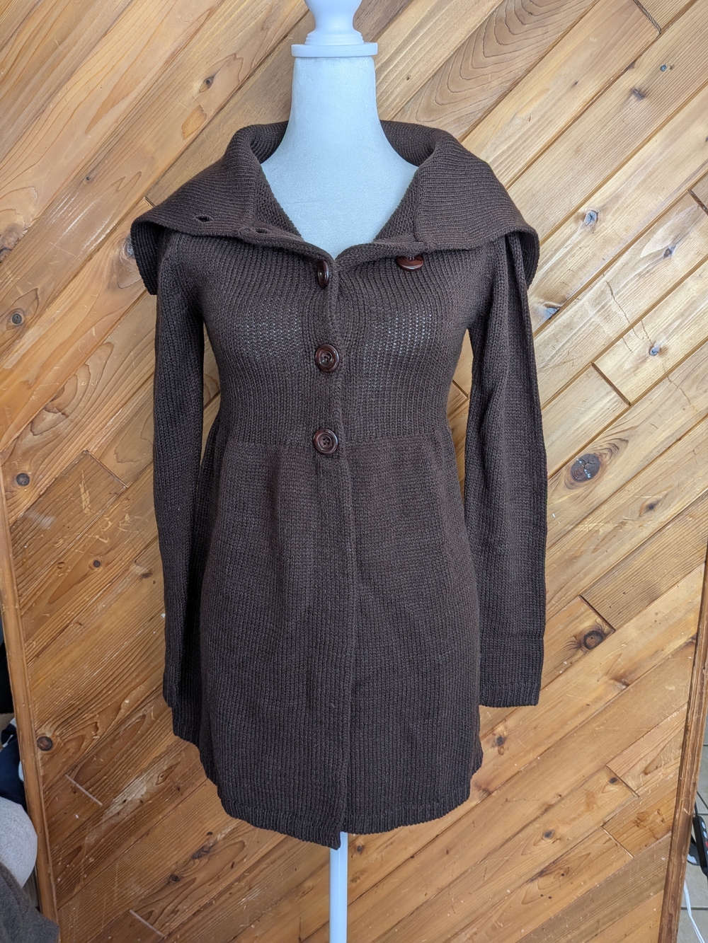 Deadstock Vintage Y2K Twenty One Chocolate Brown Wool Blend Longline Cardigan S